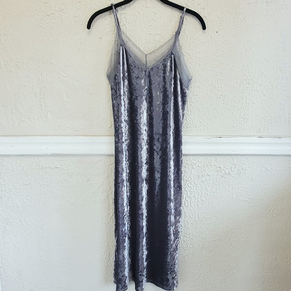 Mossimo crushed stretch velvet midi slip dress, silver, size M